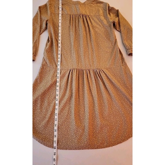 LL Bean Shirt Dress Retro Cottage‎ Prairie Boho Silk Drop Waist Floral Tan Sz 6 - Picture 10 of 13